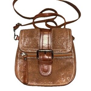 Vintage Tano Crossbody Bag Gold Toned Leather Brown Trim Small Purse